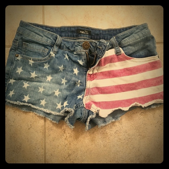 Rue21 Pants - Rue 21 Stars and Stripes Distressed Jean Shorts